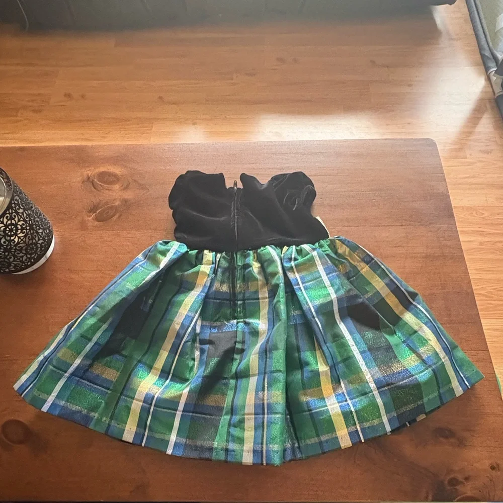 💥Buy 2 Get 1 Free💥 Iris & Ivy Green Plaid Dress with Black Velvet Accents - Picture 2 of 3